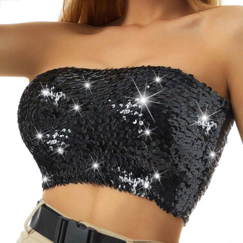 Nicute Sequin Tube Top Sparkly Crop Tops for Women - Image 1